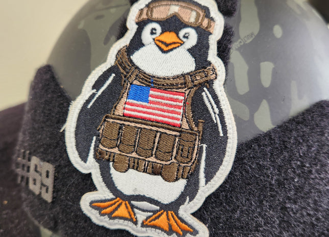 Arctic Warfare: Fully Embroidered Tactical Penguin Patch with US Flag