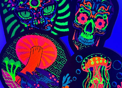 Blacklight Dark Blacklight Mushrooms Velvet Patch - Amp Up Your Gear with Trippy, Eye-Catching Fluorescent Thread Magic