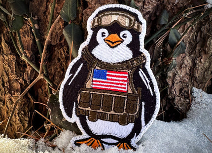 Arctic Warfare: Fully Embroidered Tactical Penguin Patch with US Flag