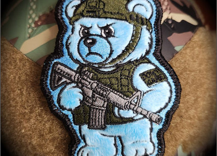 Zero Fucks Bear - IDFC BEARS - 4" Fuzzy Embroidered Patch - Blue