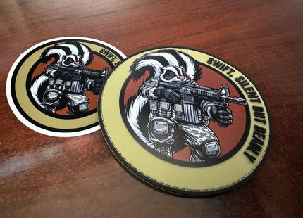 Street Cat Collection Patch 4 - "Swift, Silent But Deadly - Tactical Skunk - 4" PVC/Sublimated Patch & Sticker Combo